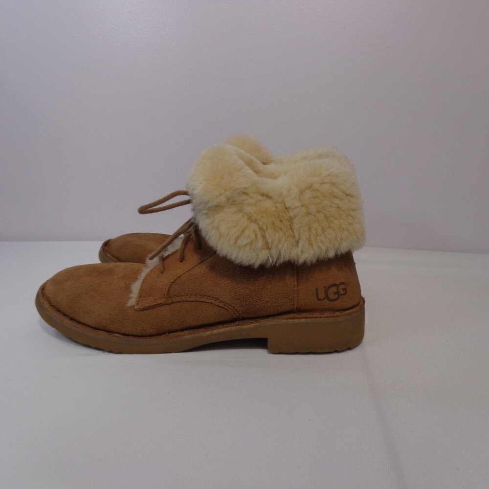 UGG Women's Quincy‎ Brown Suede Lace Up Winter Foldable Ankle Boots Size US 7